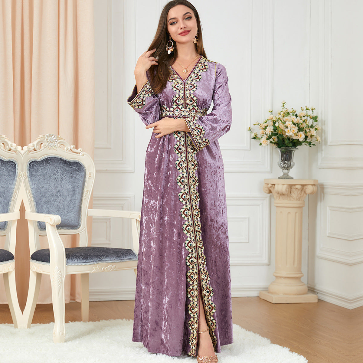 Long-sleeved Slim Canary Velvet Dress