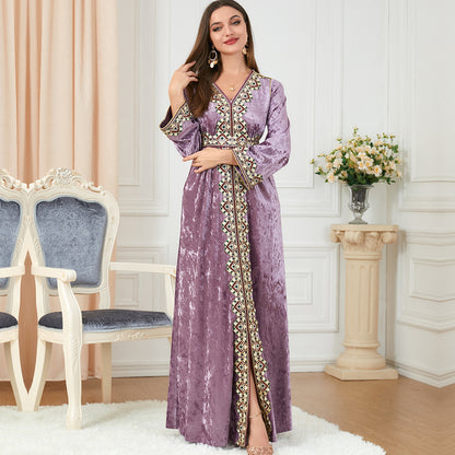 Long-sleeved Slim Canary Velvet Dress