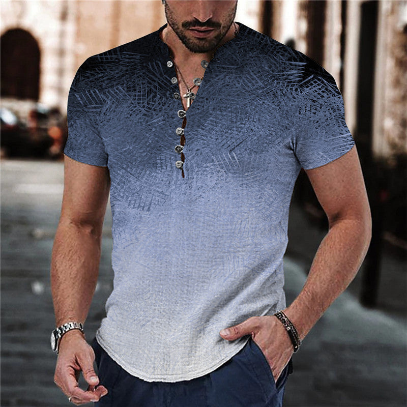 Short Sleeve 7 Buckle Stand Collar Shirt