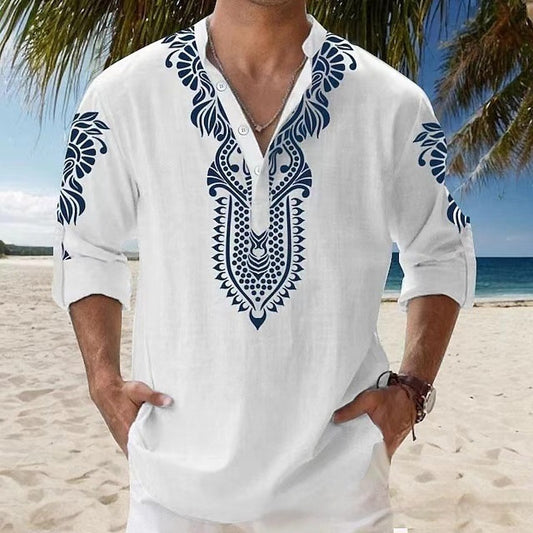 Long Sleeve Stand Collar Casual Men Shirt