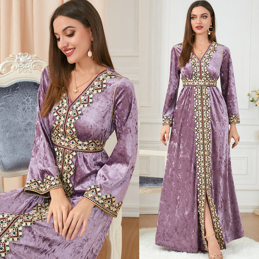 Long-sleeved Slim Canary Velvet Dress