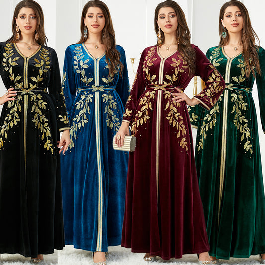 Royal Elegance Embroidered Velvet Dress