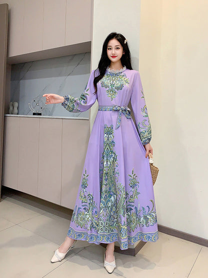 Long Vintage Printed Wide Swing Dress